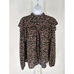 WAYF Long Sleeve Floral Ruffle Mock Neck Blouse